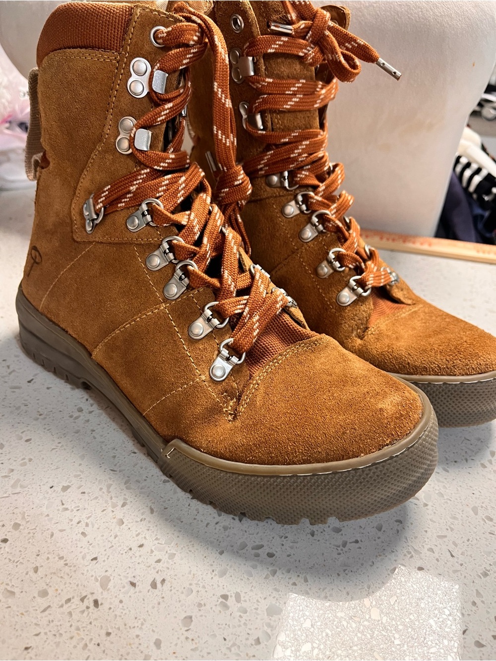 NWOT EREM Xerocole Suede Leather Lace Up Mid-Calf Hiking Boots, Camel, 9